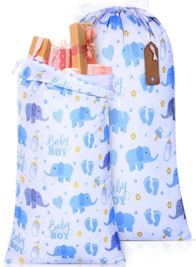 Capoda 2 Pcs Blue Elephant Drawstring Bags 20 x 28 Inch Extra Large Baby Shower Bags Reusable Fabric Elephant Gift Pouches for Birthday Baby Shower Gender Reveal Gift Wrapping Supplies Decor - Image 1